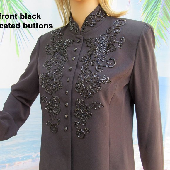 Liz Claiborne Night tunic length beaded top blazer, 36 bust, Polyester, Lined - Picture 6 of 14